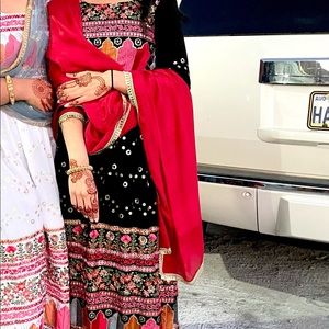 Black/Red anarkali with red pants